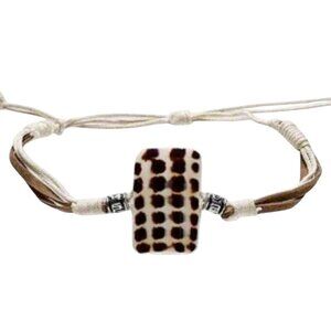 Natural Spotted Cowrie Shell Vegan Suede Organic Cotton Bracelet